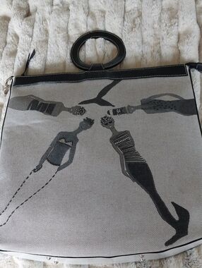 Barbara Rihl Made In France Gray Canvas Bag with Gray Mermaids And Charcoal Trim